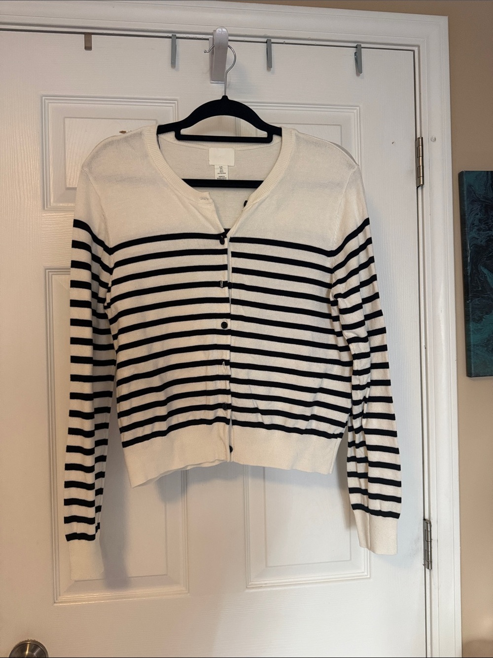H&M Cream and Black Striped Button-Front Cardigan